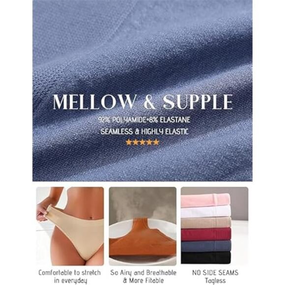 Womens Underwear Breathable Seamless Thongs 6 Pack Comfortable No Show High - Picture 5 of 6